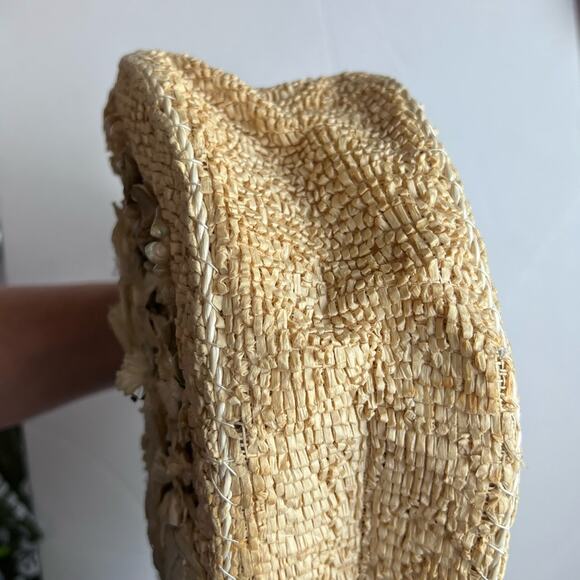 Vintage 1960 Caron Straw Wicker Round Seashell Embellished Purse Handbag Beige - Picture 9 of 14